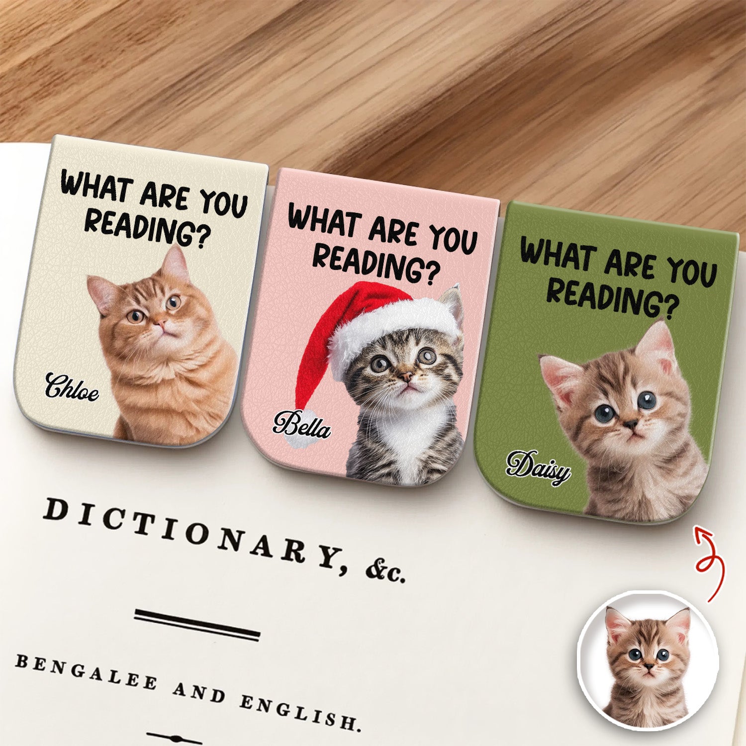 What Are You Reading - Custom Cat Photo Leather Magnetic Bookmark For Book Lovers, Cat Lovers CH07 899530