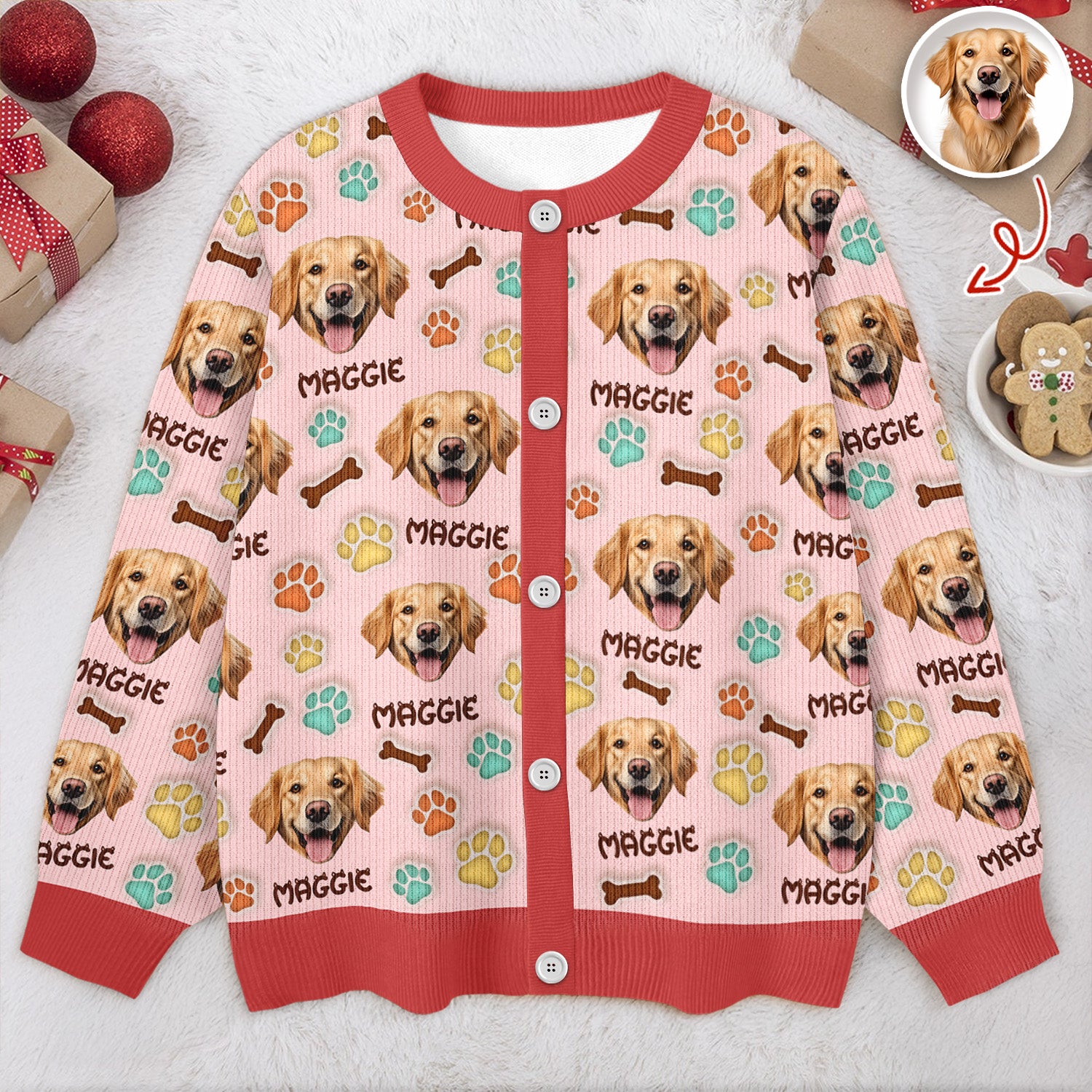 Custom Pet Photo 3D Inflated Effect Printed Ugly Cardigan Gift For Pet Owners, Pet Lovers LM32 897253