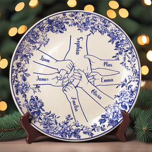 Custom Name Hands in Hands with Mama Chinoiserie Toile De Jouy Style Personalized Ceramic Plate HA75 892654