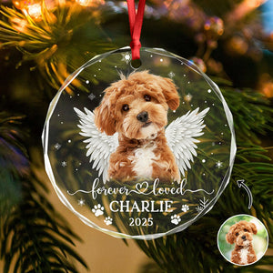 Custom Dog Photo Forever Loved Memorial Glass Ornament HA75 897034
