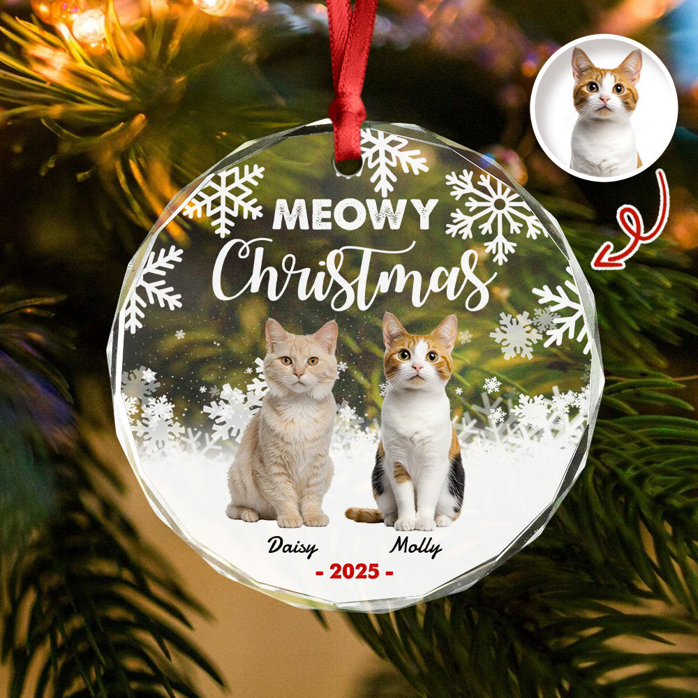 Custom Photo Meowy Christmas Glass Ornament For Cat Lovers HA75 897488
