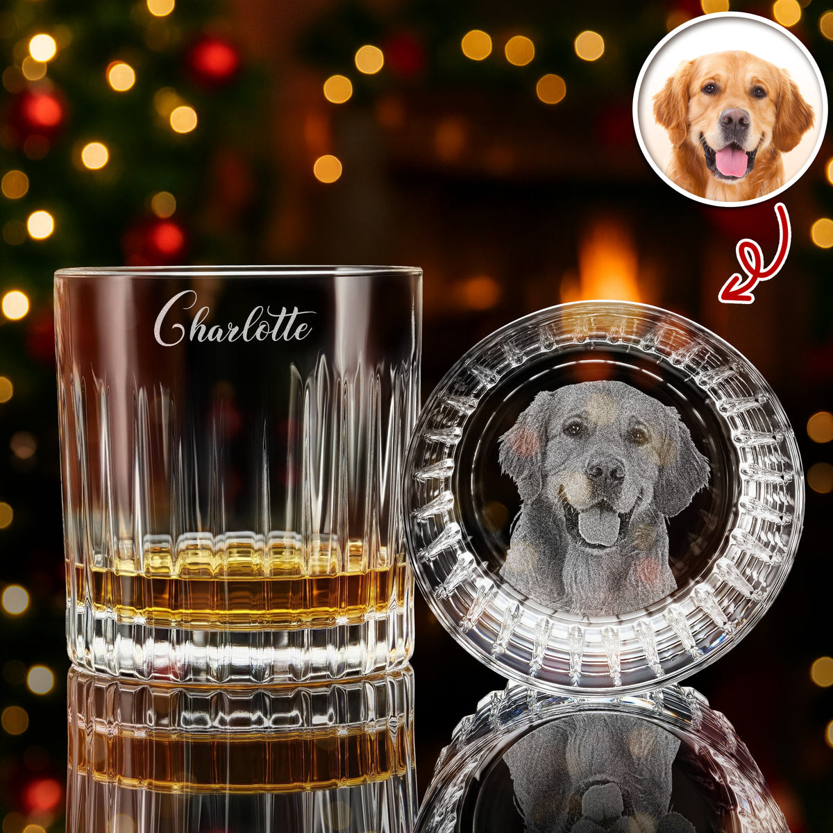Custom Your Dog Photo And Name Vertical Line Whiskey Glass TH10 894515