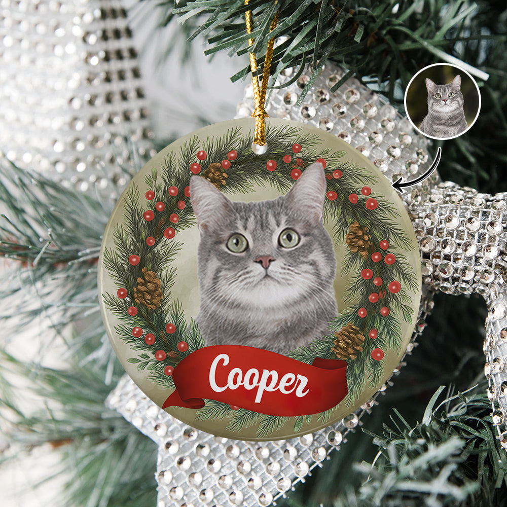 Custom Photo Cat Personalized Ceramic Ornament Christmas Gift For Cat Lovers HA75 897046