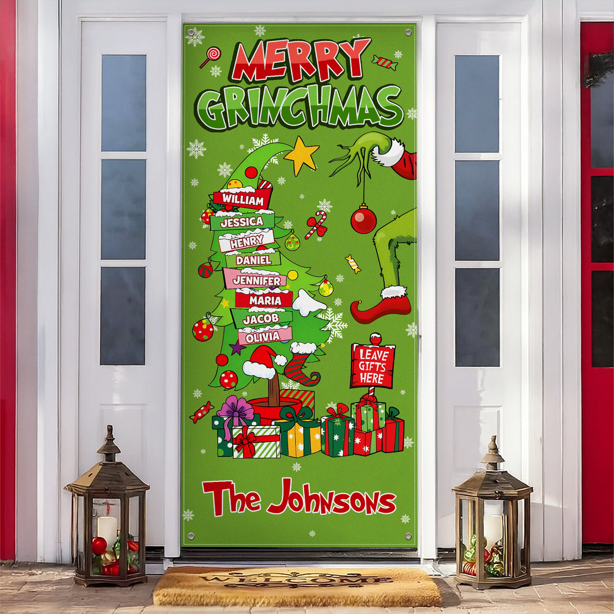Custom Family Name Merry Grinchmas Funny Door Cover Christmas Decor CH07 899966