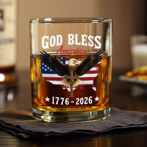Patriotic 250th Anniversary God Bless America Eagle 1776–2026 Whiskey Glass HO82 900976