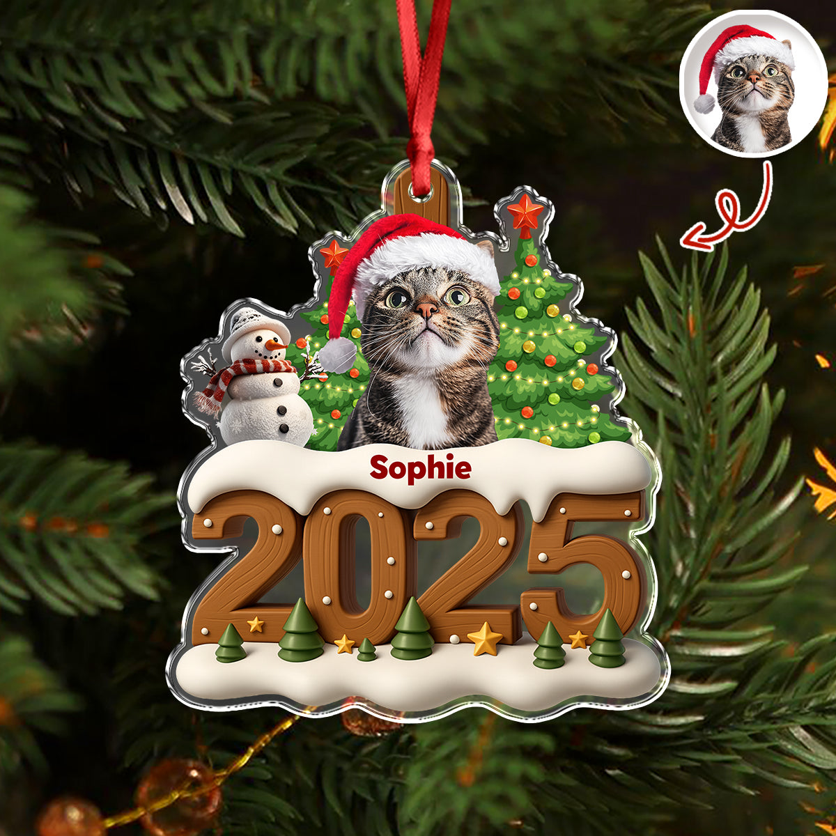 Custom Cat Photo Cozy Xmas Crew Acrylic Ornament Personalized Gift For Christmas HO82 900134