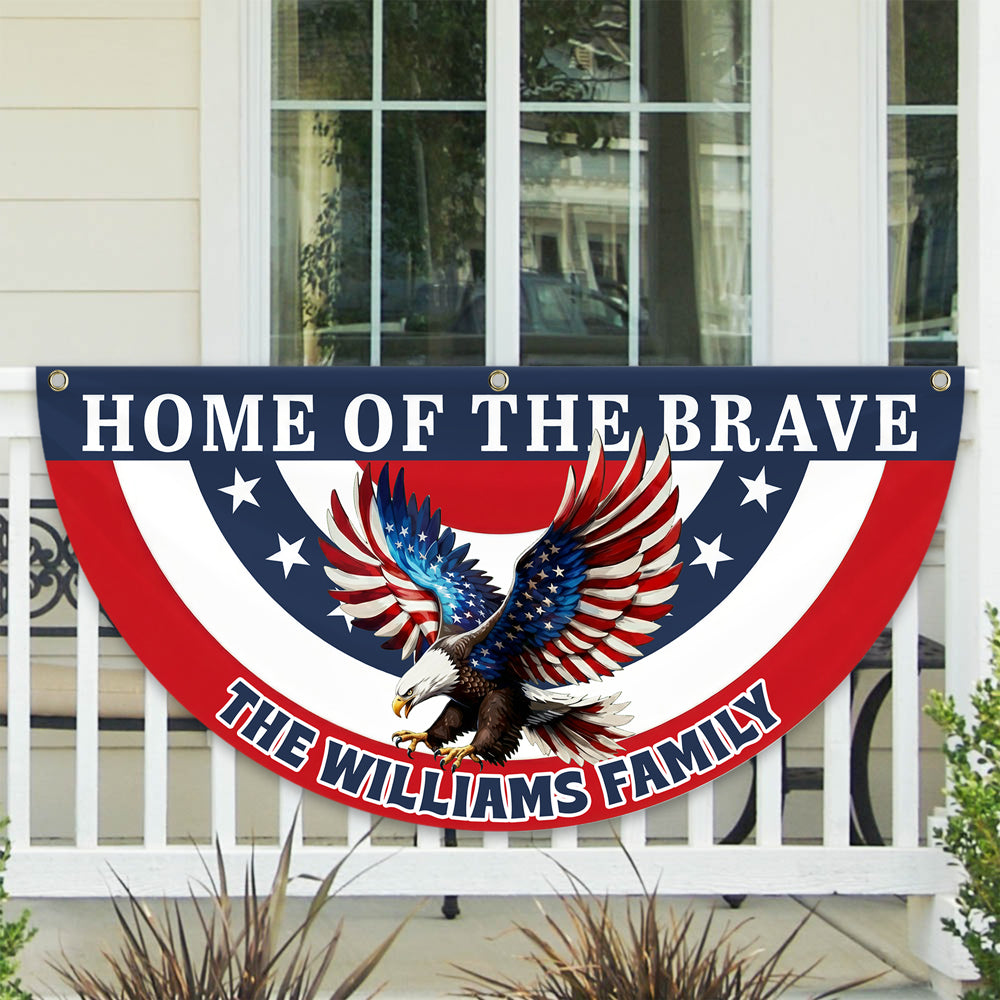 Custom Family Name Home Of The Brave Patriotic Eagle Non-Pleated Fan Flag HO82 901942