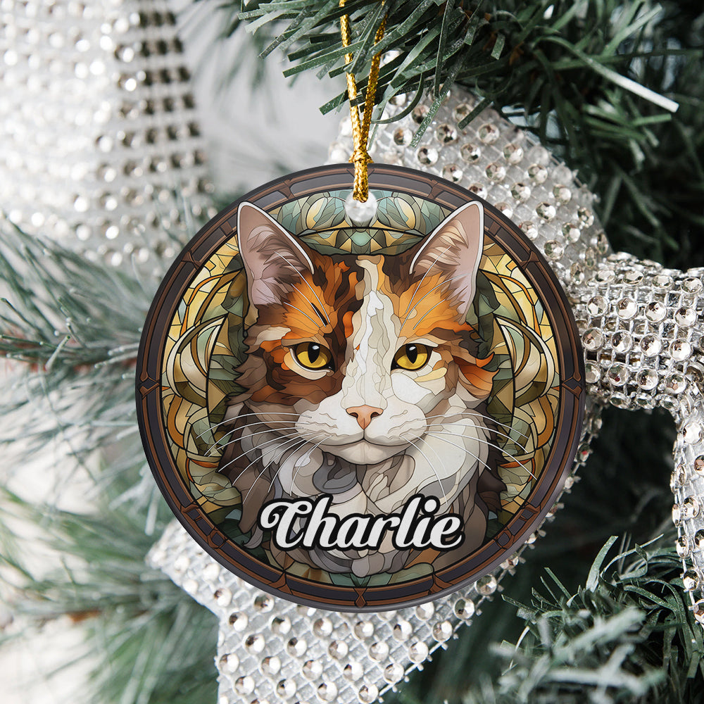 Custom Cat Stained Glass Style Christmas Ceramic Ornament TH10 896421