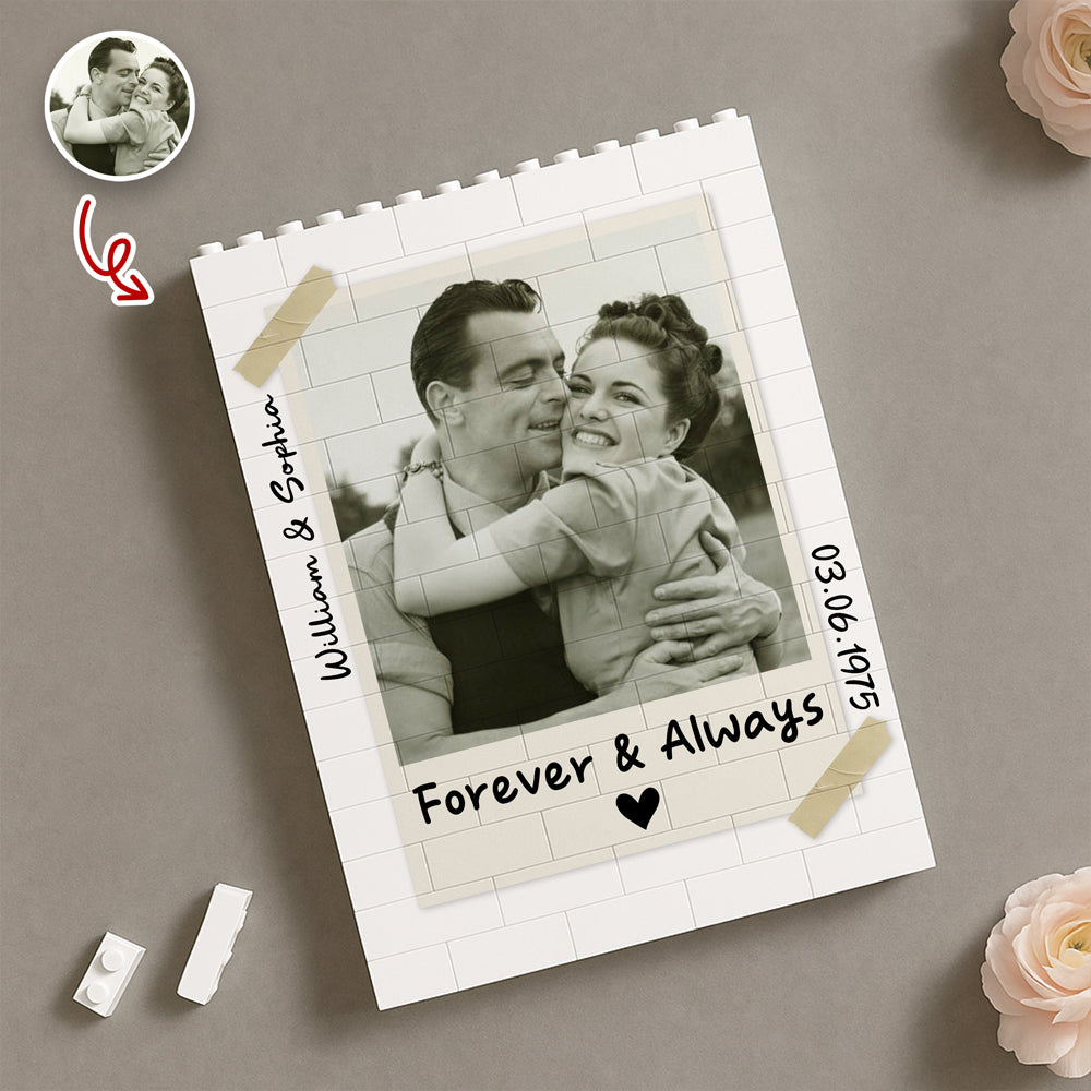 Custom Polaroid Couple Photo Forever & Always Building Brick Blocks CH07 910806