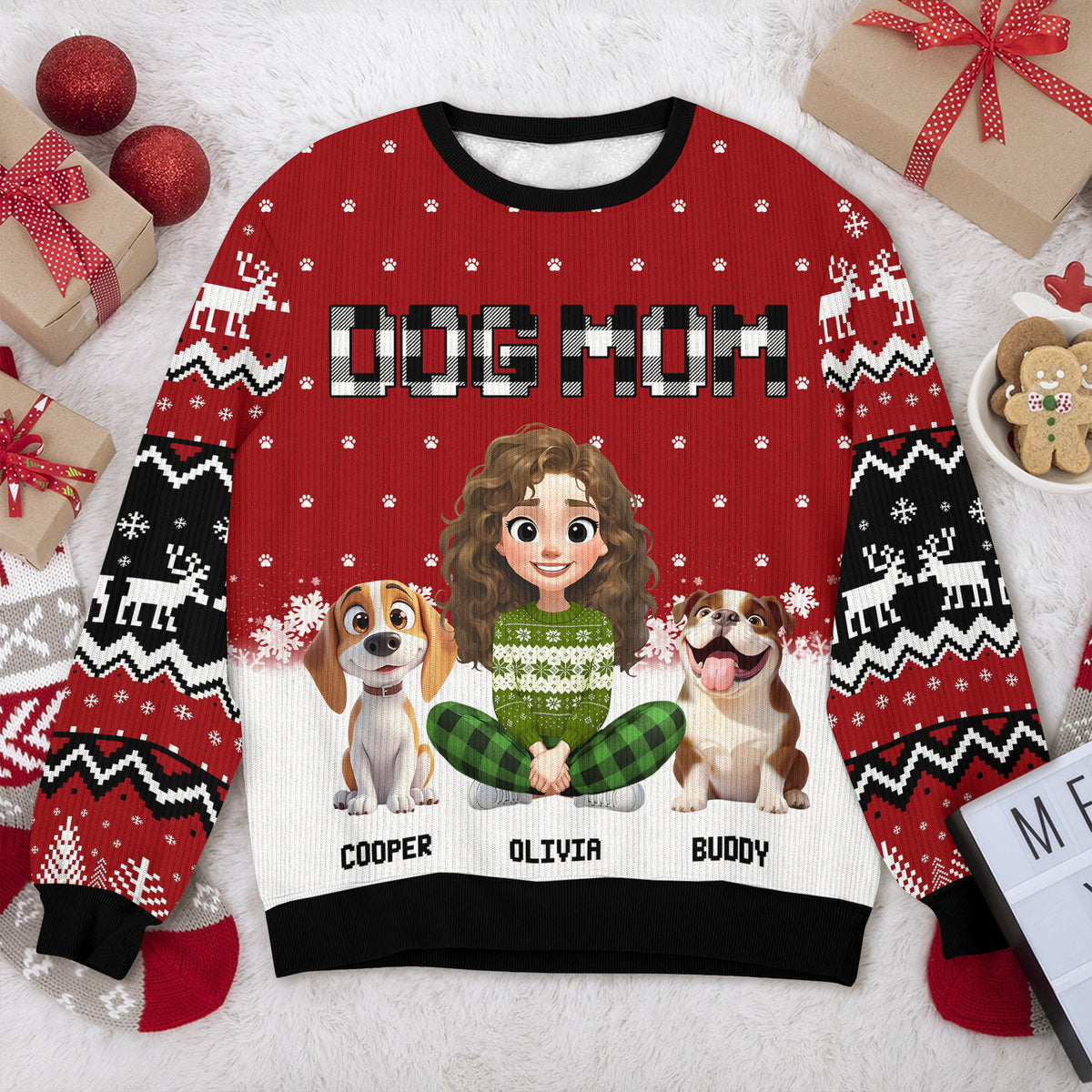 Personalized Dog Mom Christmas Pattern Ugly Sweater Christmas Gift HA75 898068