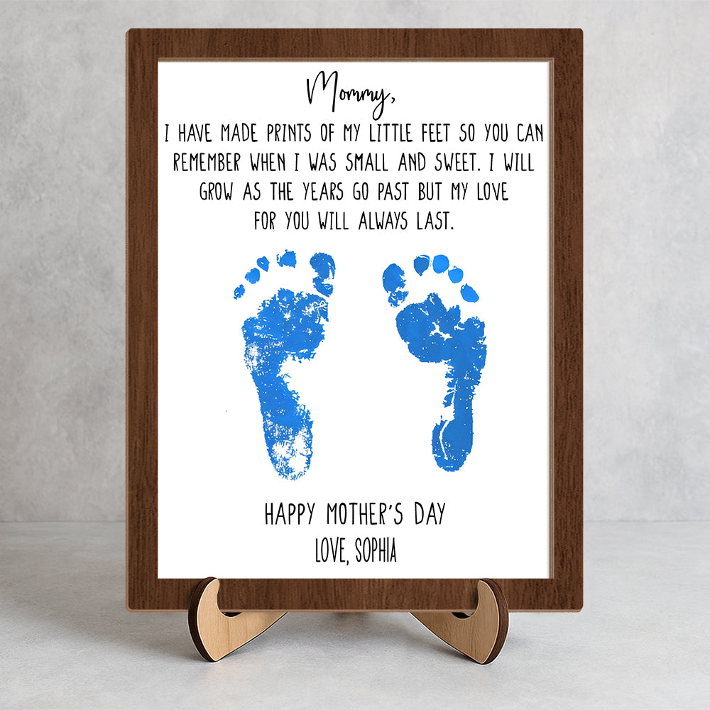 Personalized Footprints Sign 2-Layered Wooden Plaque With Stand, Happy Mother's Day TH10 169009