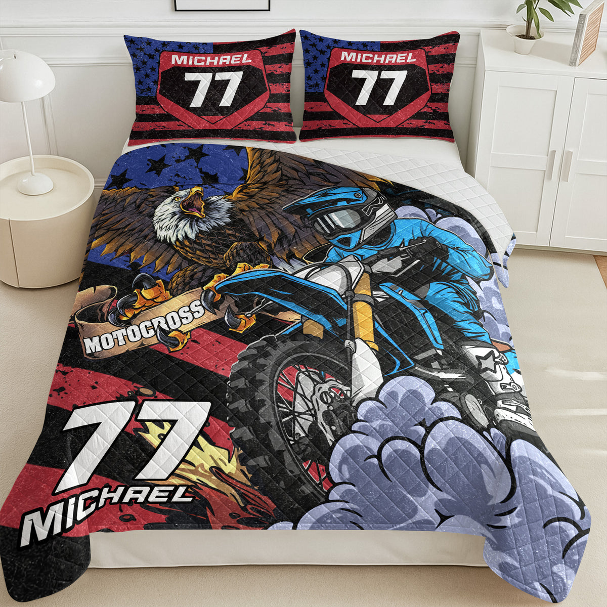 Custom Name And Number - Personalized Motocross Quilt Bedding Set LM32 897289
