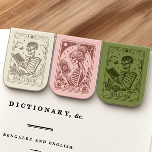 Floral Skeleton Read Till Death - Personalized Leather Magnetic Bookmark CH07 899534