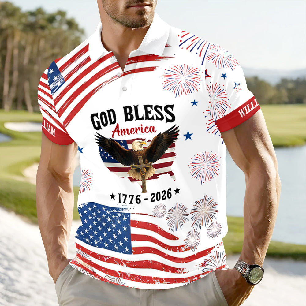 Custom Name God Bless America 1776-2026 Polo Shirt TH10 169273