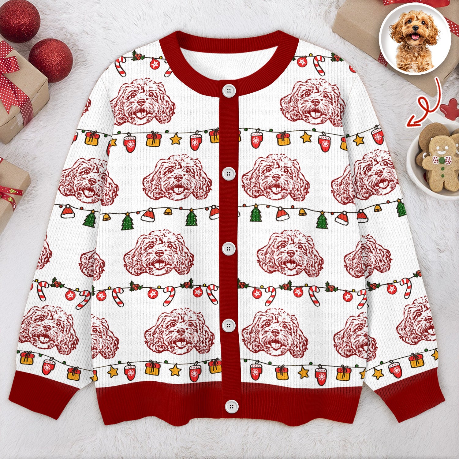 Custom Pet Photo Pencil Drawing Christmas Ugly Cardigan For Pet Lovers LM32 897133