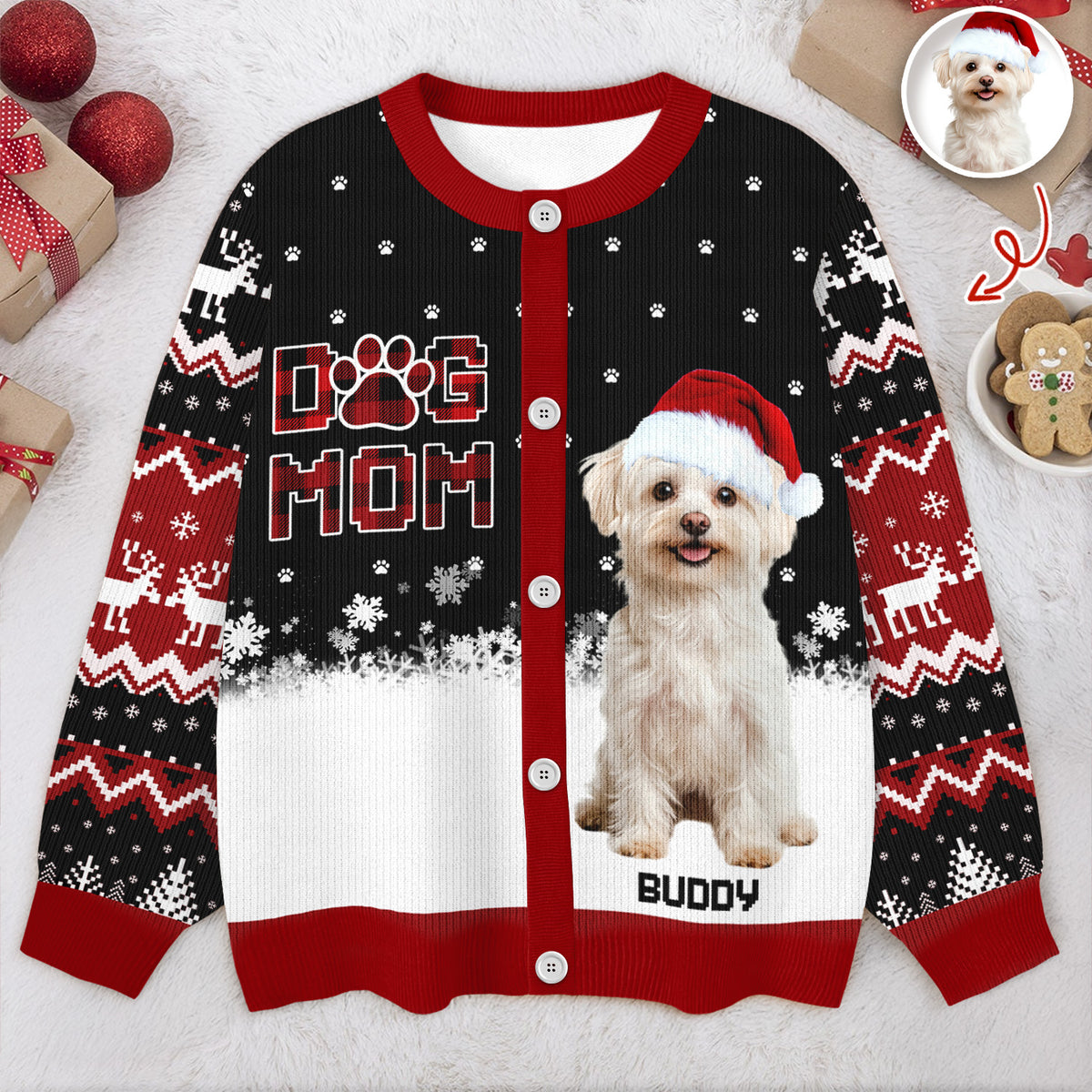 Custom Dog Photo Christmas Pattern Cardigan Christmas Gift HA75 898174