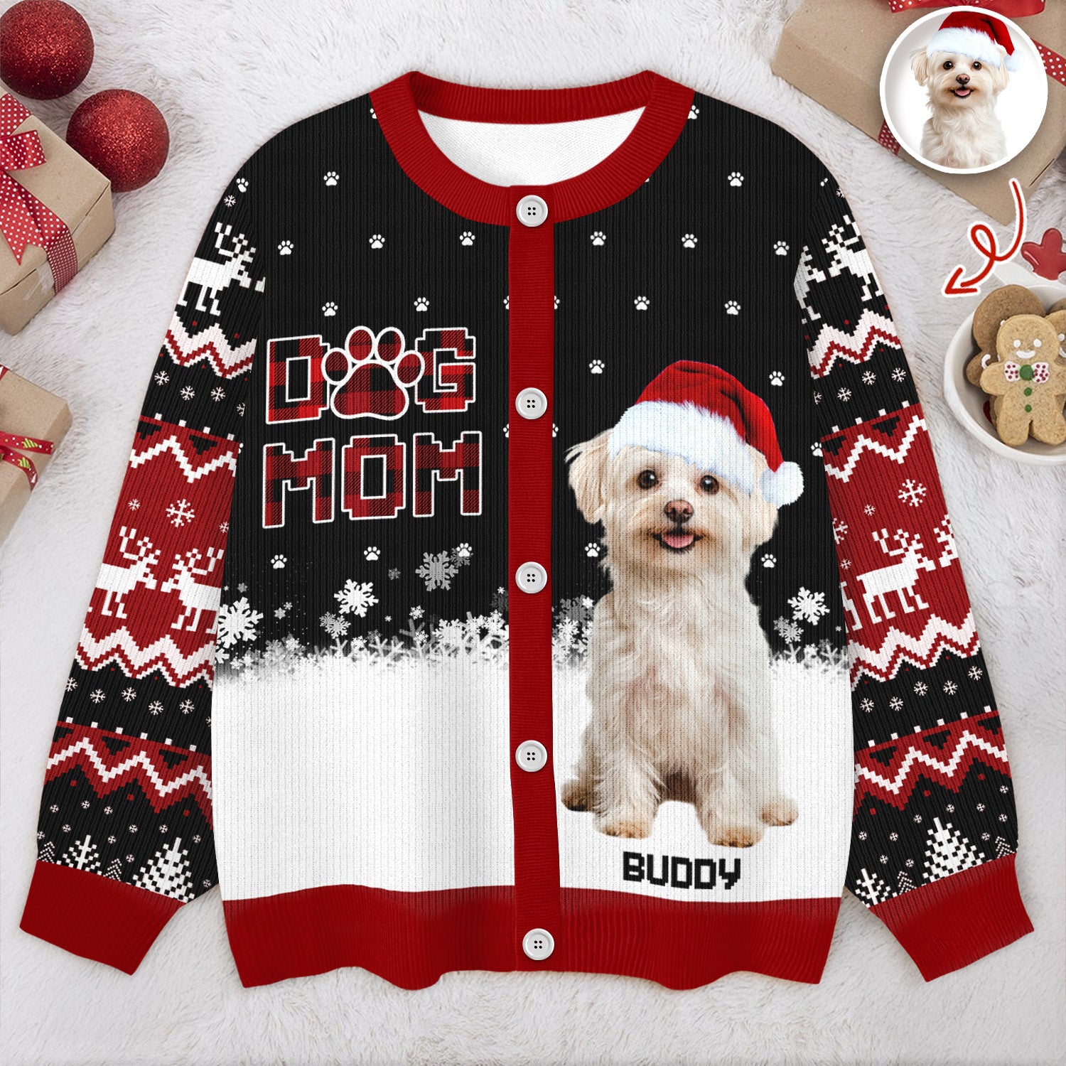 Custom Dog Photo Christmas Pattern Cardigan Christmas Gift HA75 898174