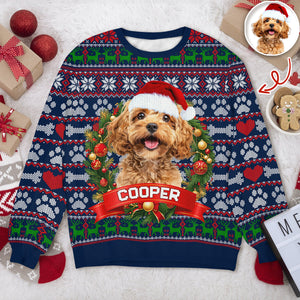 Custom Dog Photo With Christmas Wreath Ugly Sweater TH10 896273