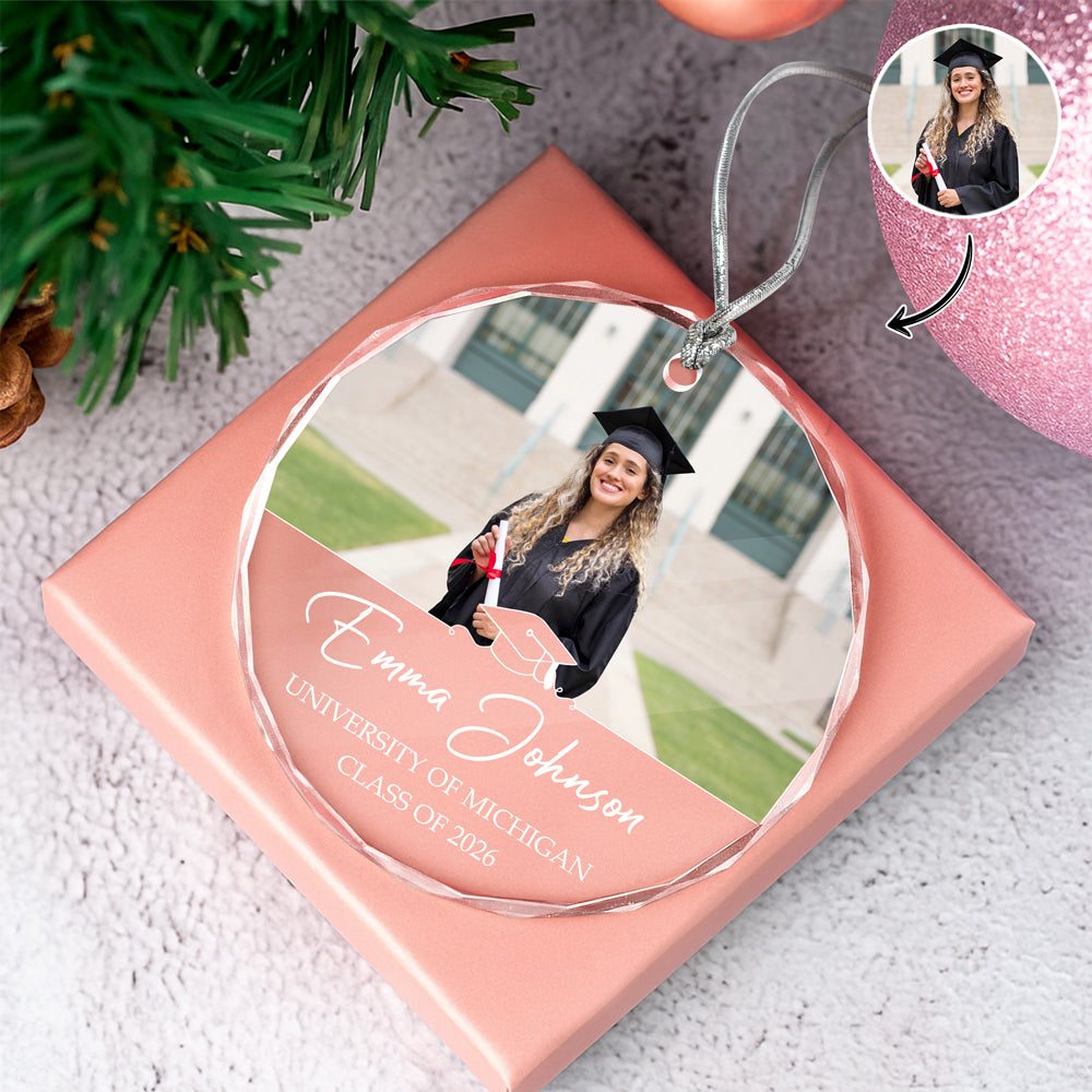 Custom Photo And Name Class Of 2026 Glass Ornament Christmas Gift TH10 896907