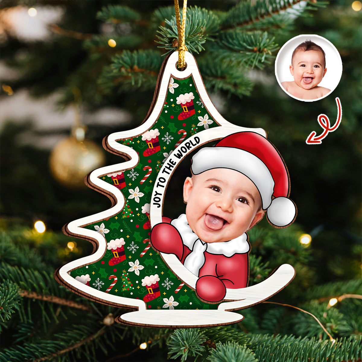 Custom Photo First Christmas Tree Baby Santa - Personalized 2 Layered Wood Ornament CH07 899132