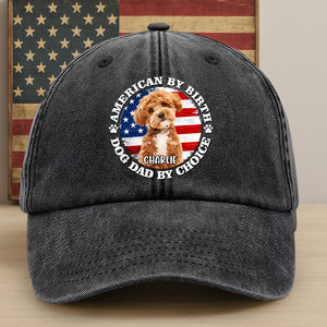 Custom Photo American By Birth, Dog Mom By Choice Washed Denim Baseball Cap HA75 892536