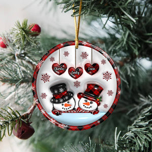 Dad Mom Snowman Christmas 3D Inflated Effect Ceramic Ornament Personalized Gift For Family HO82 894722