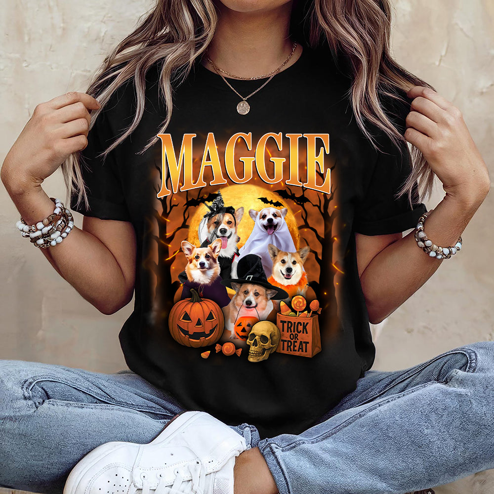 Custom Photo Dog Halloween Retro Style Dark Shirt HO82 894988