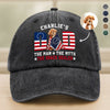 Custom Photo Dog - Dog's Dad The Man The Myth The Dealer American Flag Washed Denim Baseball Cap HO82 901264