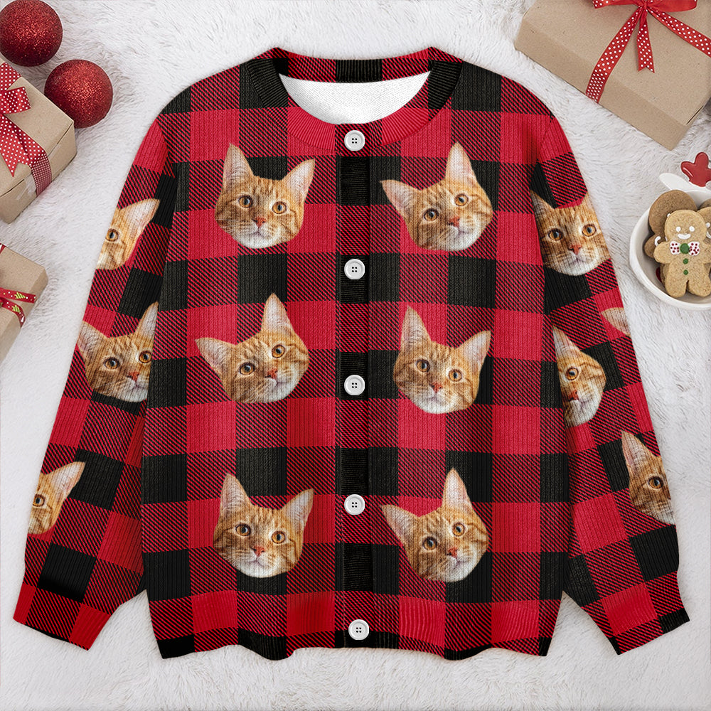 Custom Cat Face Photo With Christmas Pattern Ugly Cardigan CH07 899824