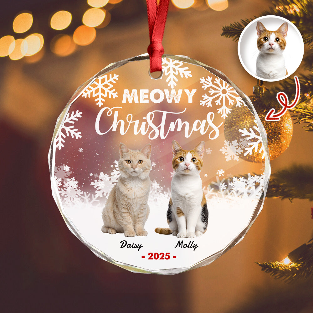 Custom Photo Meowy Christmas Glass Ornament For Cat Lovers HA75 897488