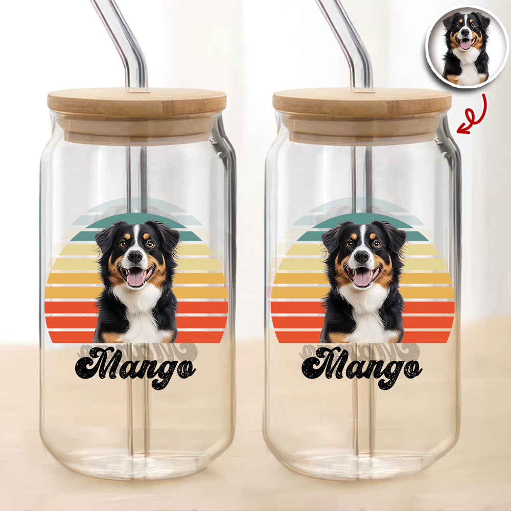 Custom Dog Photo And Name On Glass Can With Lid Gift TH10 896785