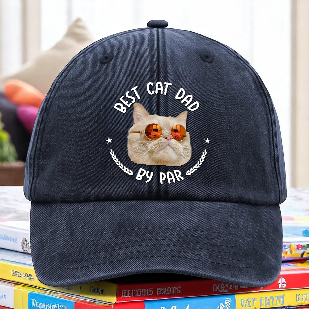 Custom Photo Best Dog Dad, Cat Dad By Par Washed Denim Baseball Cap HA75 892482