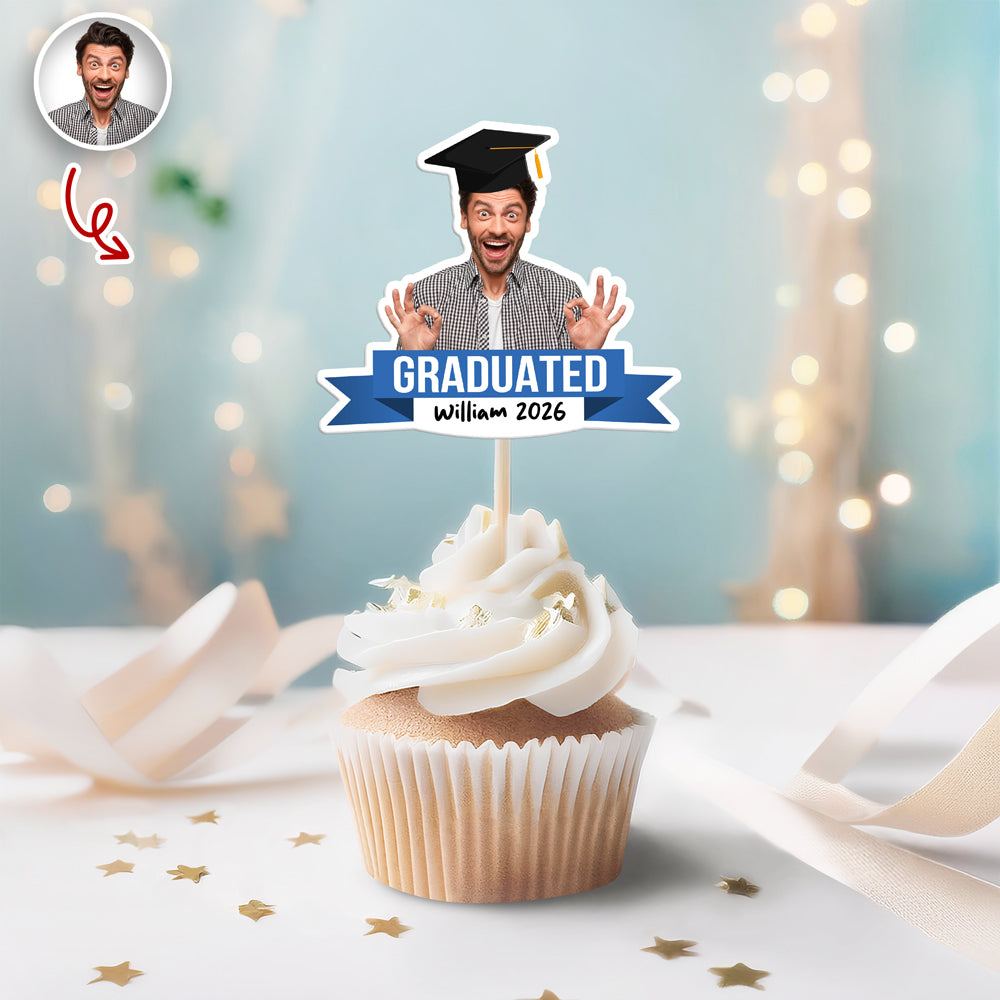 Custom Graduation Face Photo Graduated Class Of 2026 Cupcake Topper HO82 901718