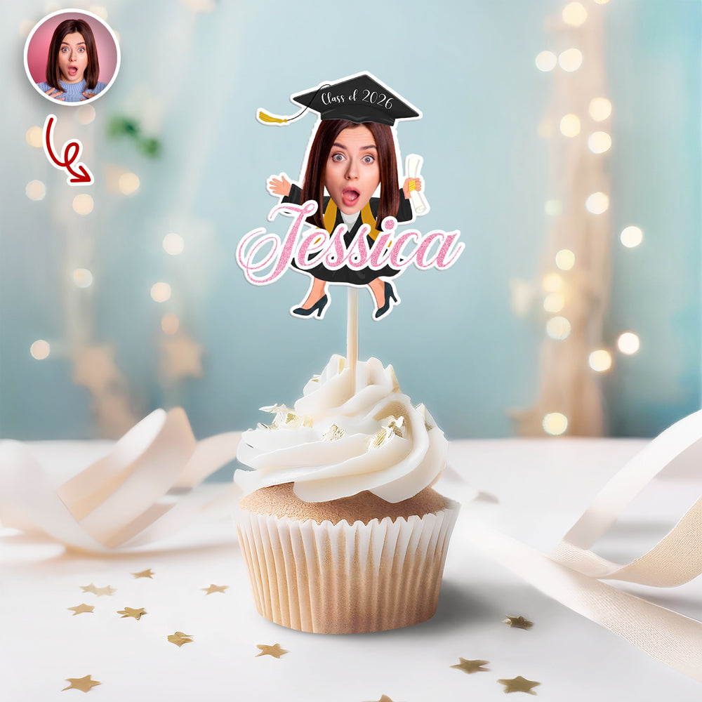Custom Face Graduation Cupcake Topper - Congrats Grad Party Favors, Senior Cake Decor HO82 901496