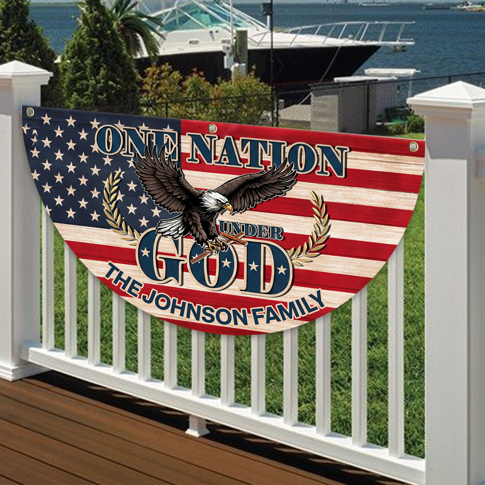 Custom Family Name American Flag One Nation Under God Soaring Patriotic Non-Pleated Fan Flag HO82 901944
