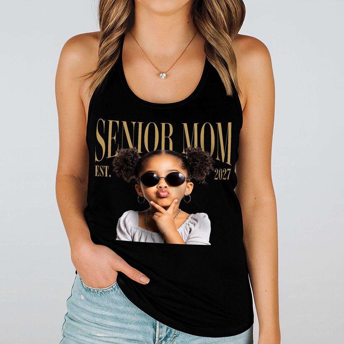 Custom Vintage Photo Senior Mom EST. 2027 Tank Top - Personalized Class of 2027 Gift, Proud Family Gift HO82 903316