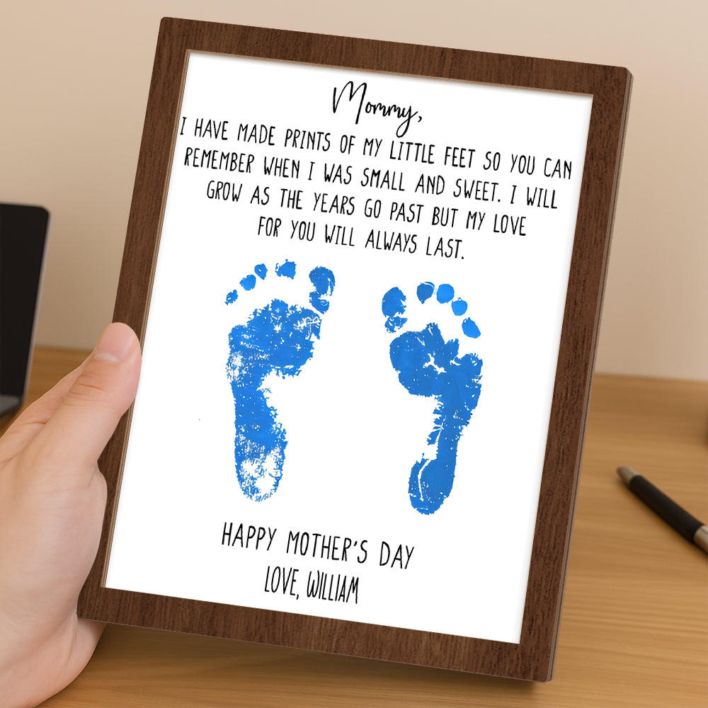 Personalized Footprints Sign 2-Layered Wooden Plaque With Stand, Happy Mother's Day TH10 169009