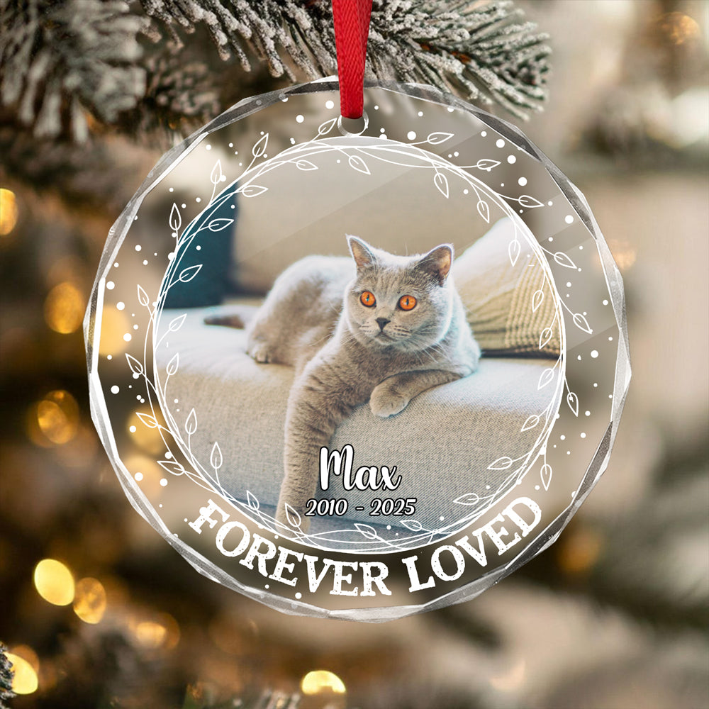 Custom Photo Forever Loved Christmas Glass Ornament Memorial Gift For Cat Lovers TH10 896405