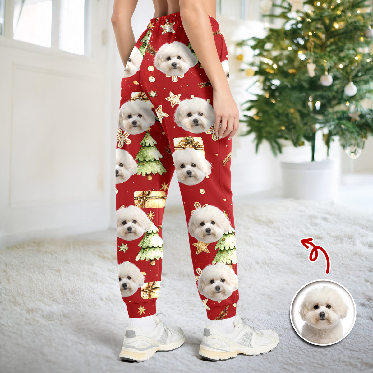 Custom Photo Dog Christmas Sweatpants, Gift For Dog Mom Dog Dad HA75 892988