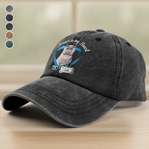 Custom Cat Photo Forever In My Heart Memorial Washed Denim Baseball Cap HA75 897224