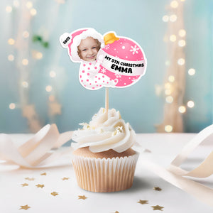 Custom Baby Photo My 1st Christmas Decoration Cupcake Toppers LM32 893915
