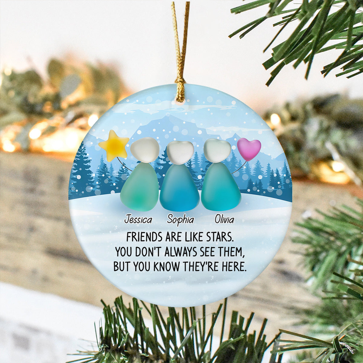 Custom Photo 2D Friendship Sea Glass Christmas Ceramic Ornament Gift For Besties HO82 900306