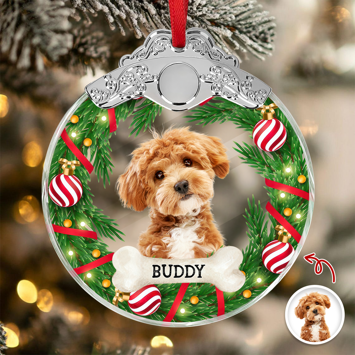 Custom Photo Dog Metal Glass Ornament For Christmas HA75 897168