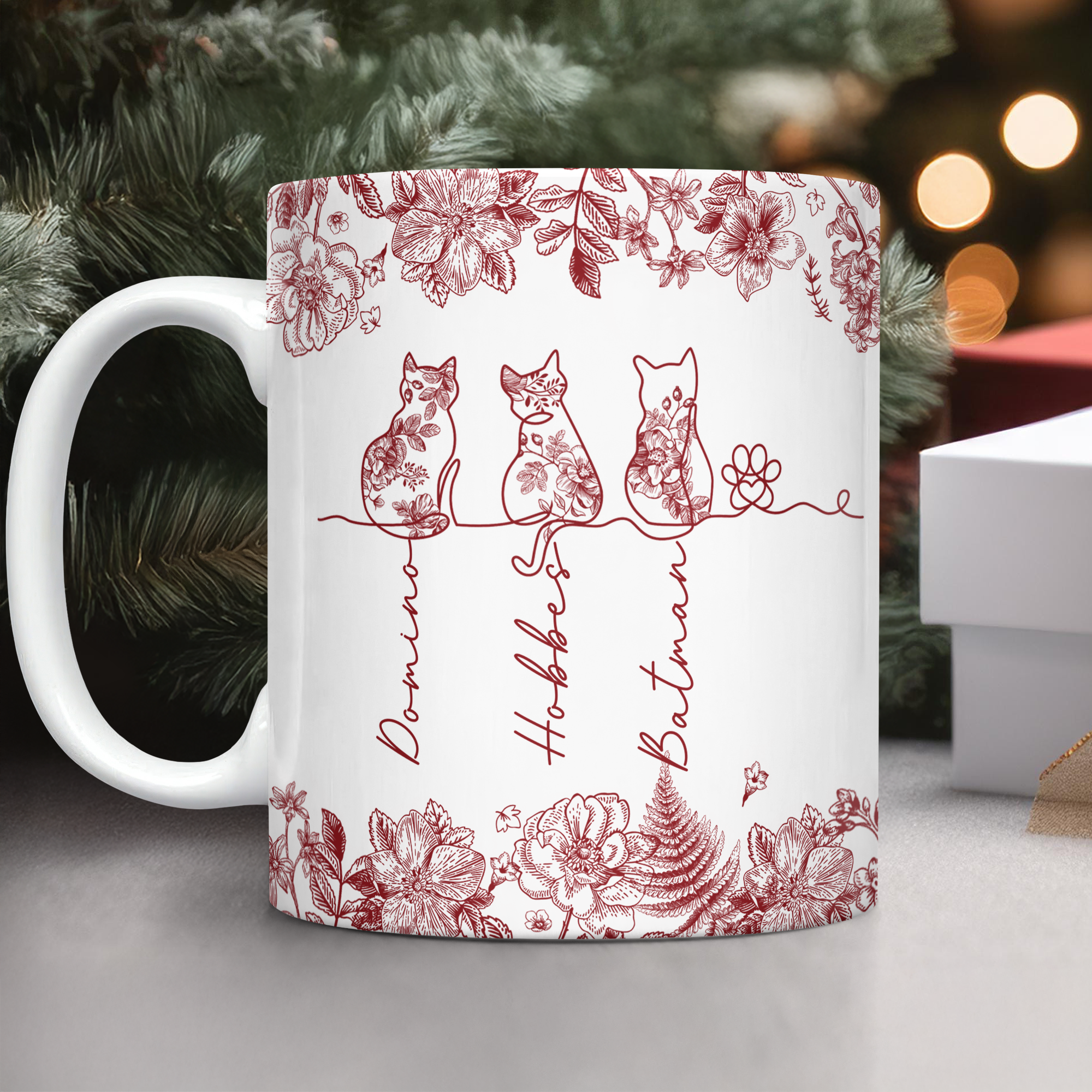 Custom Name Dog Cat Line Art Toile De Jouy Style Print Full Mug LM32 895013