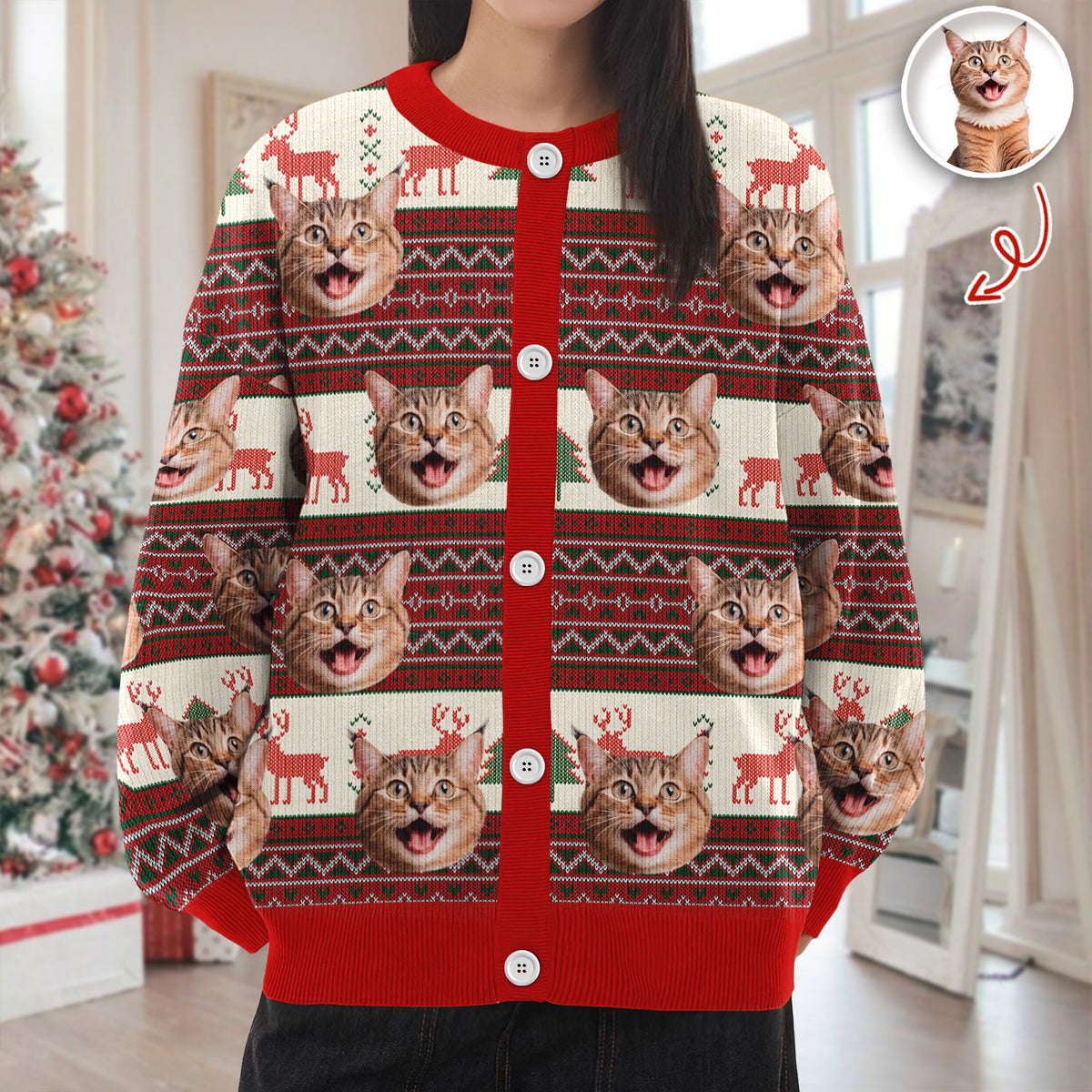 Custom Cat Photo Ugly Cardigan For Cat Lovers LM32 897131