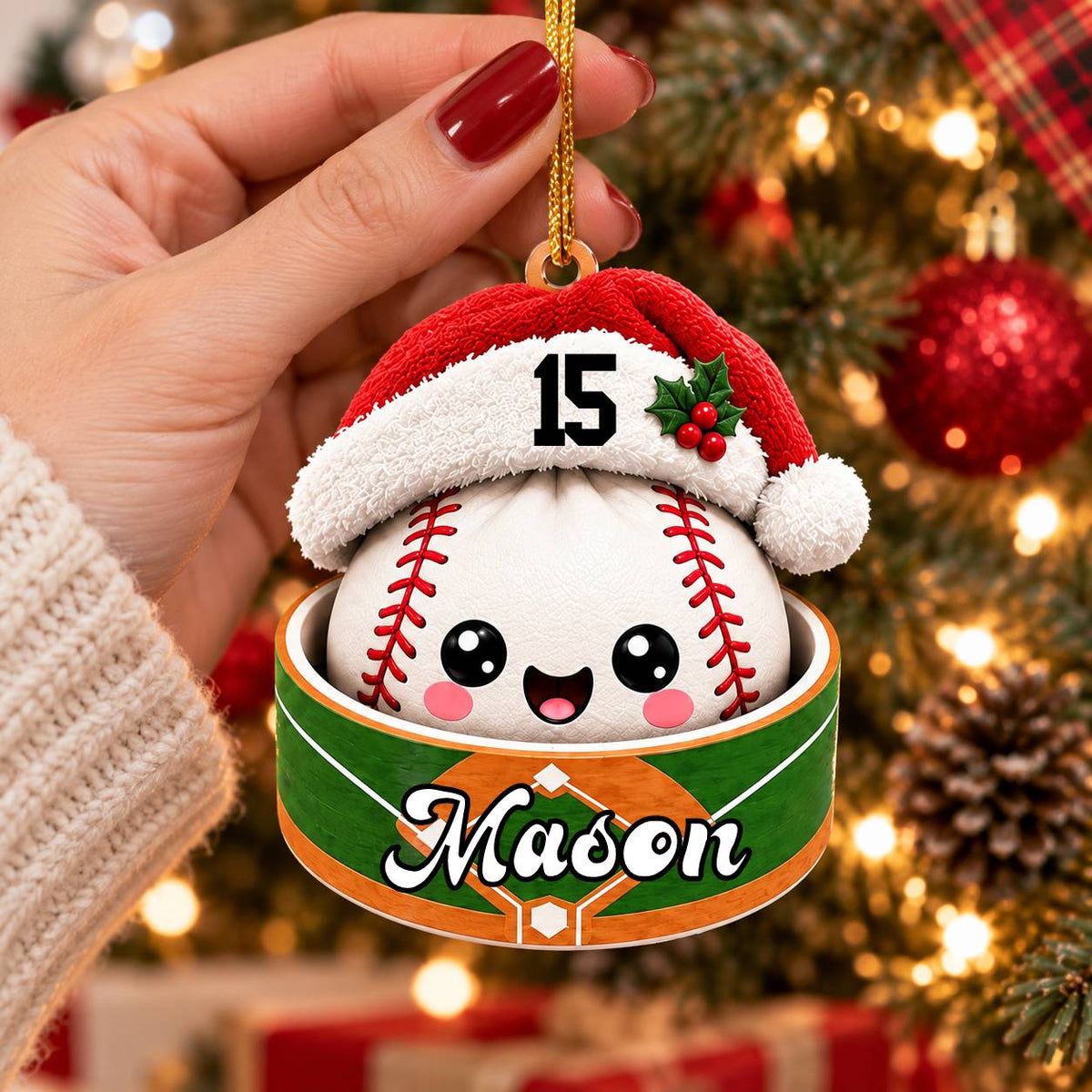 Personalized Baseball Dumpling Bamboo Christmas Acrylic Ornament, Sport Family Keepsake HO82 903744
