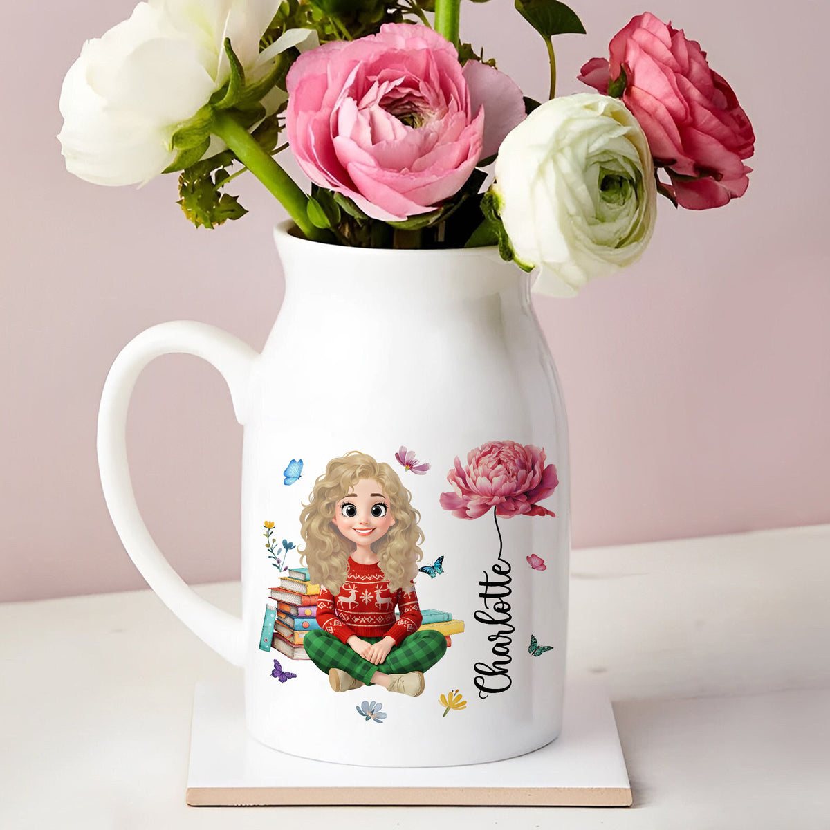 Personalized A Girl With Birth Flower Vase Gift For Book Lovers LM32 895791