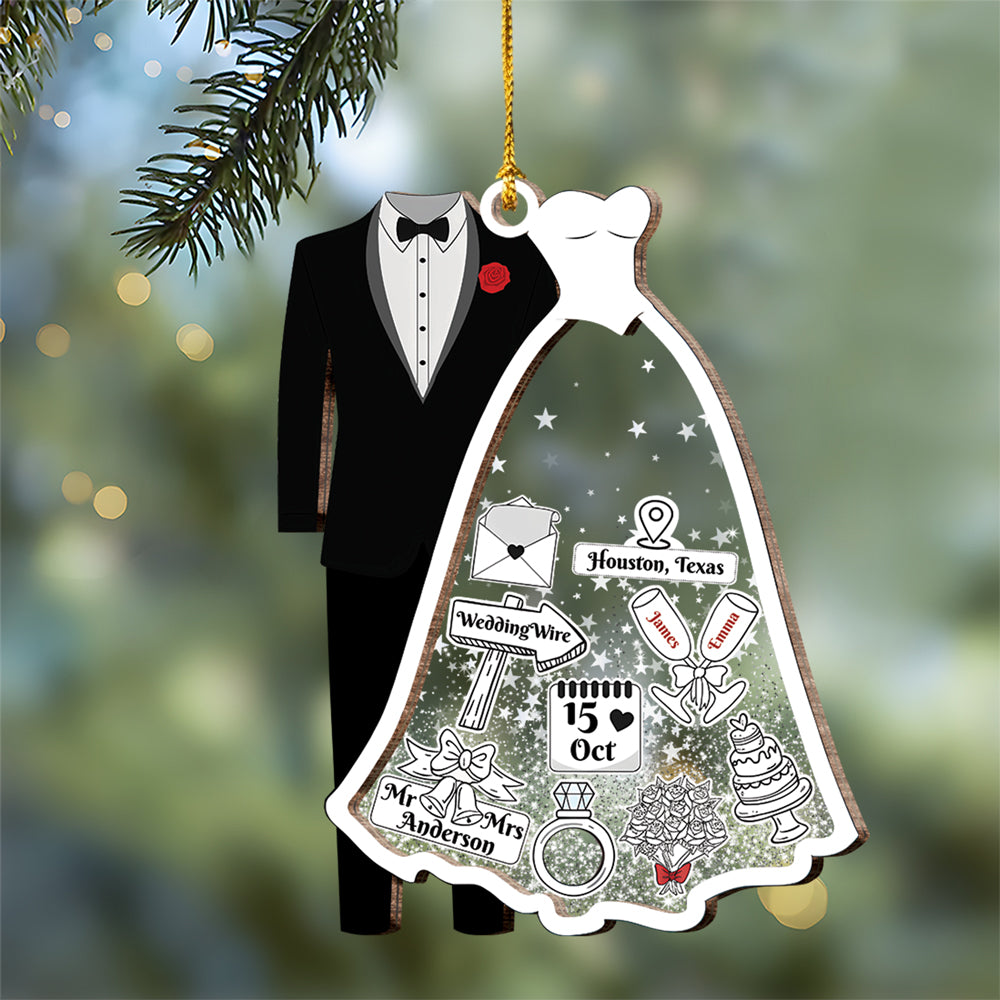 First Christmas Married Personalized Wedding Wood & Acrylic Ornament Christmas Gift CH07 899404