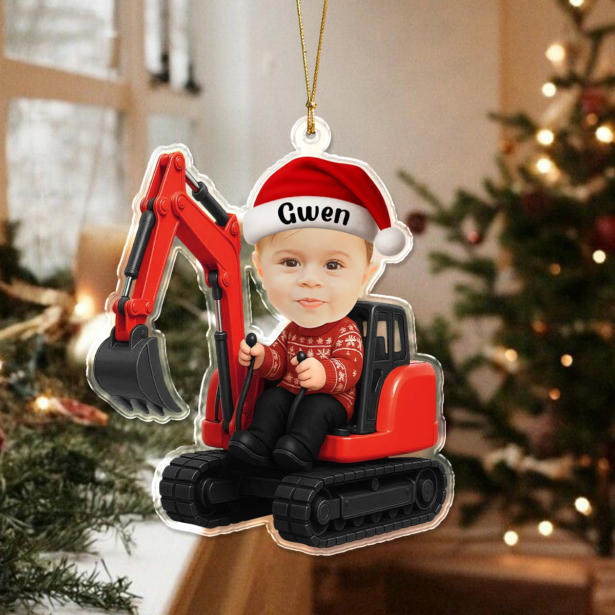 Custom Photo 3D Effect Little Boy With Excavator Acrylic Ornament Christmas Gift For Family LM32 895813