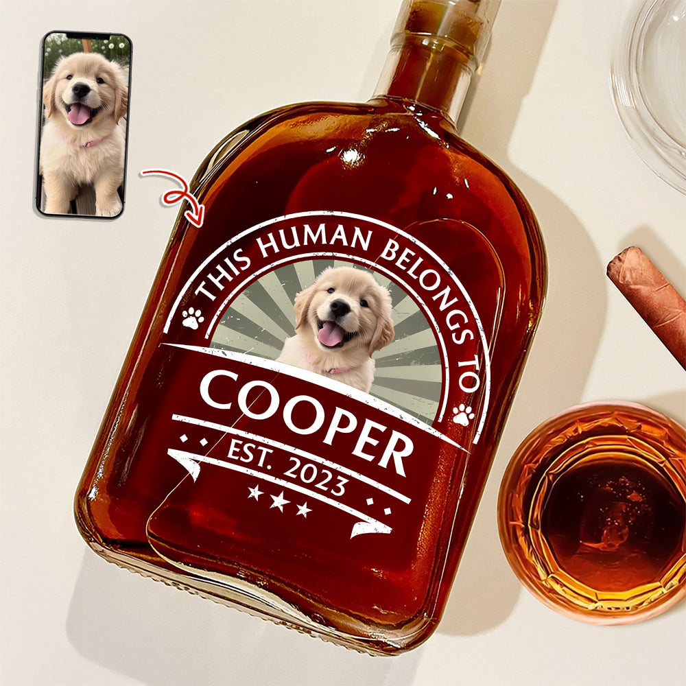Custom Dog Photo This Human Belong To Whiskey Bottle For Dog Lovers LM32 895021